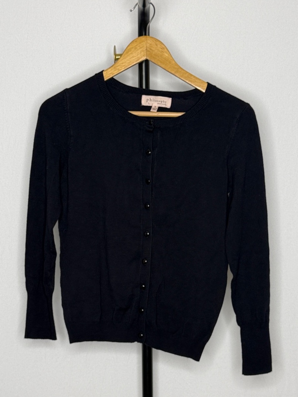 Philosophy Petite Black Crewneck Button Cardigan small